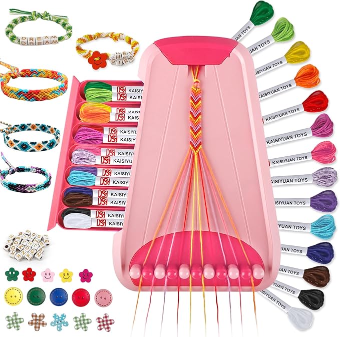 Arts and Crafts for Kids Ages 8-12,Friendship Bracelet Making Kit for Girl,Kids Jewelry Making Kit with 28 Pre-Cut Threads,Christmas Birthday Gifts for Ages 6 7 8 9 10 11 12 Year Old Red-CubbioJoy