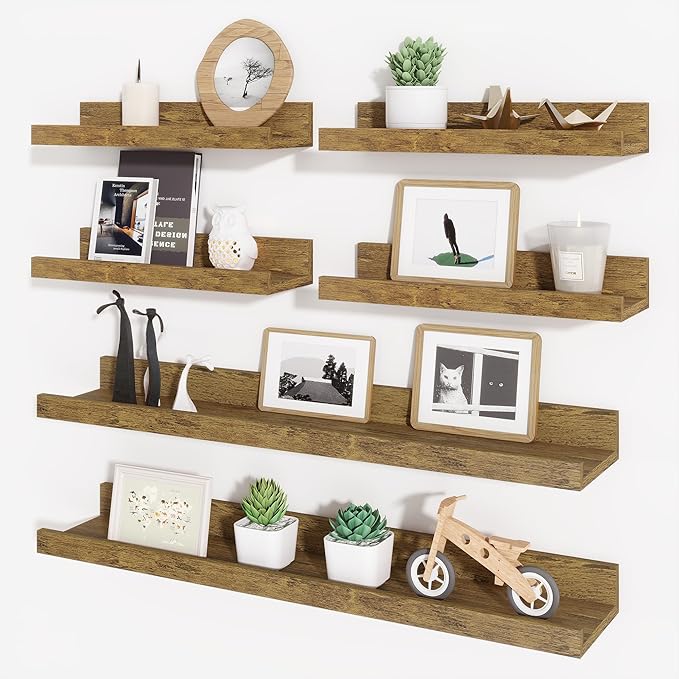 Axeman Picture Ledge Shelf, Floating Shelves for Wall Decor Set of 6, 24 inch Floating Wall Mounted Shelves, Wall Shelves with Lip for Living Room, Bedroom, Nursery, Bathroom, Kitchen, Rustic Brown-CubbioJoy