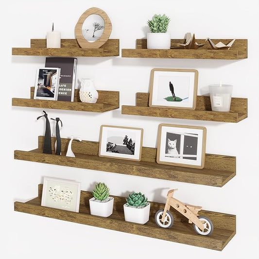 Axeman Picture Ledge Shelf, Floating Shelves for Wall Decor Set of 6, 24 inch Floating Wall Mounted Shelves, Wall Shelves with Lip for Living Room, Bedroom, Nursery, Bathroom, Kitchen, Rustic Brown-CubbioJoy