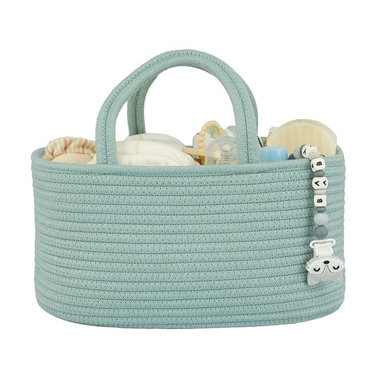 Diaper Caddy Organizer for Baby Cotton Rope Nursery Storage Bin Basket Portable Holder Tote Bag for Changing Table Car Travel Baby Shower Gifts Newborn Essentials Registry Must Haves Light Green-CubbioJoy