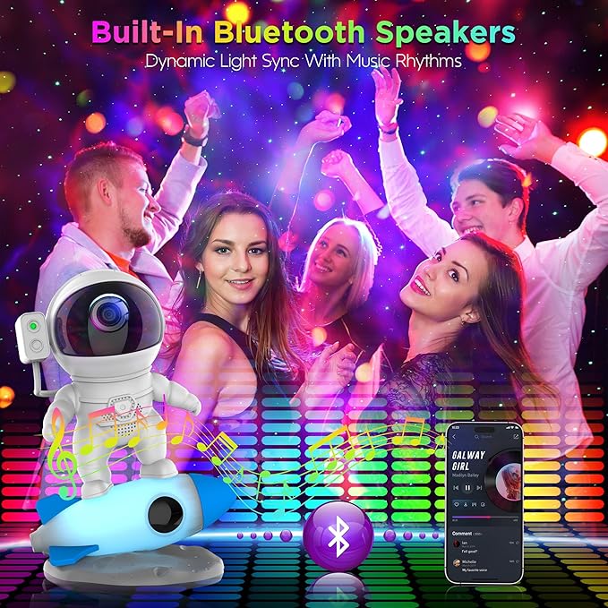 Astronaut Galaxy Projector for Bedroom, Star Projector Galaxy Light with App & Remote Control, White Noises, Bluetooth Speaker, Rocket Night Light for Kids, Ceiling, Gifts, Room Decor-CubbioJoy