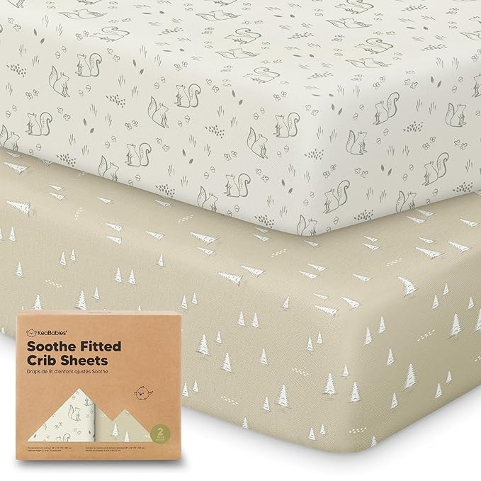 KeaBabies 2-Pack Organic Crib Sheets for Boys, Girls - 52x28 Fitted Crib Mattress Sheet Neutral, Breathable Jersey Cotton Cover for Baby Bed, Toddler Mattress, Soft & Cute Prints (Pine Grove)-CubbioJoy