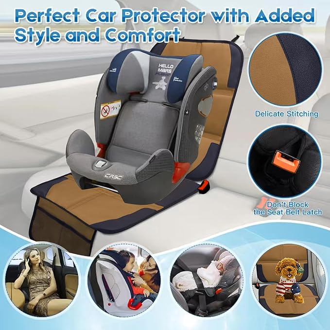 Car Seat Protector for Child Car Seat, 2 Pack Baby Car Seat Covers with Mesh Pockets & Non-Slip Backing 600D Durable Seat Protector-CubbioJoy