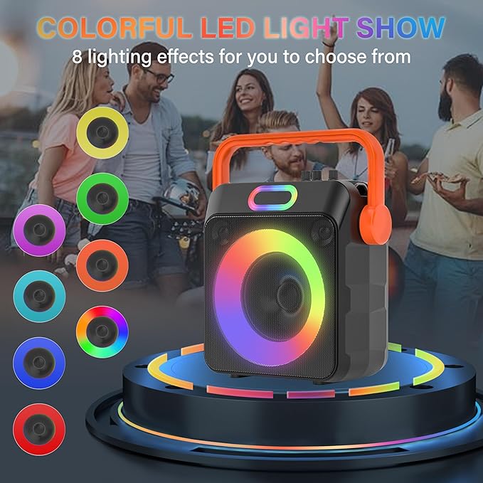 Karaoke Machine with 2 Wireless Microphones, Karaoke Machine for Adults & Kids, Portable Bluetooth Karaoke Speaker with Bass/Treble Adjustment, PA System, LED Lights, Supports TWS/USB/TF/REC/FM/AUX-CubbioJoy