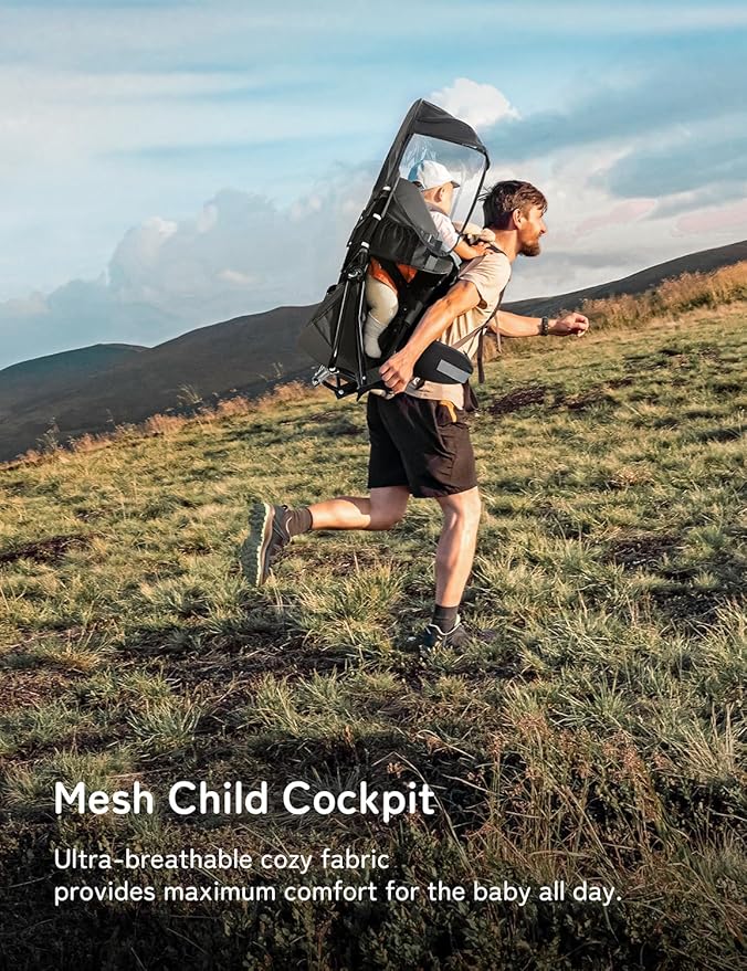 besrey Baby Backpack Carrier, Toddler Hiking Backpack with Safety 3-Height Seat, Adjustable Straps&Waist Belt, Foldable Frame Lightweight Large Capacity Child Carrier for Hiking (Black)-CubbioJoy