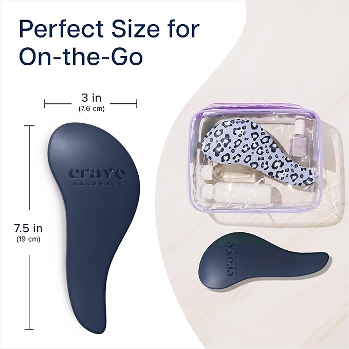 Crave Naturals Glide Thru Detangling Hair Brush for Adults and Kids - Detangler Hairbrush for Curly or Straight, Wet or Dry Hair - Gentle on Tangles Comb - Navy Blue and Blue Cheetah (Pack of 2)-CubbioJoy