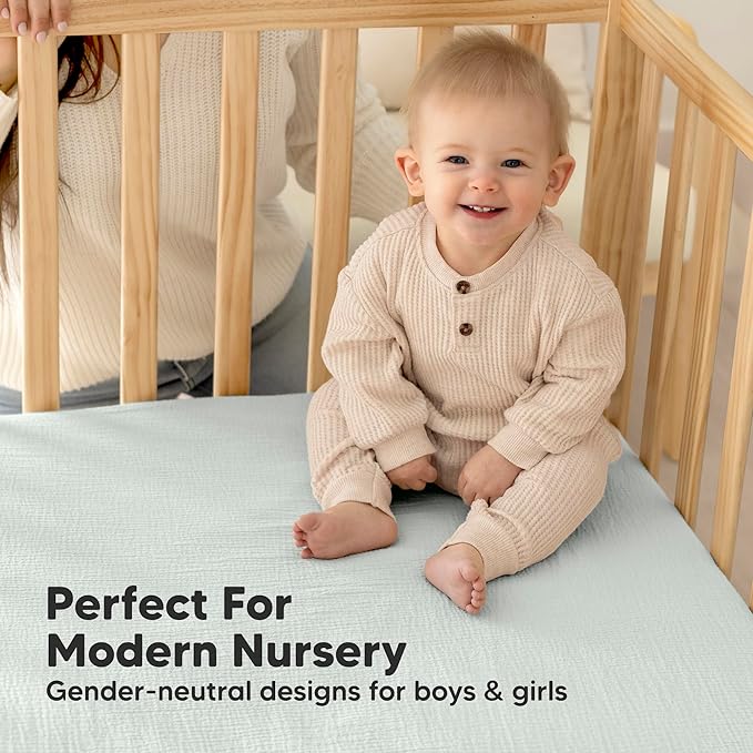 KeaBabies 2-Pack Muslin Crib Sheets for Boys, Girls - 100% Organic Cotton Fitted Baby Crib Mattress Sheet, Soft Breathable Standard Toddler Bed Cover Bedding Set, Neutral, Durable 52x28 (Willow)-CubbioJoy