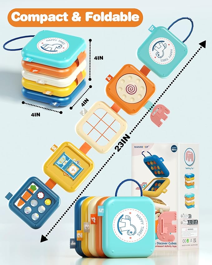 Busy Board for 1 Year Old, Travel Toys for Toddlers 1-3, 8 in 1 Montessori Activity Cube Toy for Babies in Airplane Car Stroller, Sensory Education Birthday Gifts for 1 2 Year Old Boy Girl Infant-CubbioJoy