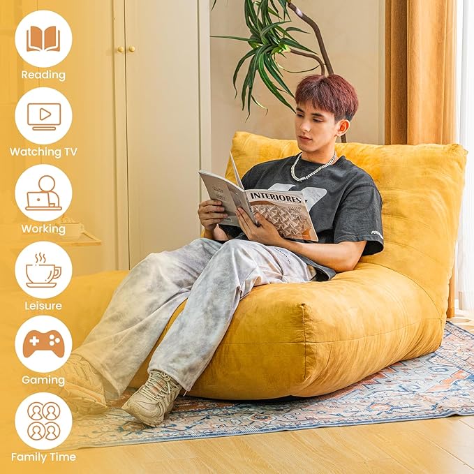 Bean Bag Chair Lazy Bean Bag Sofa, Floor Beanbag Chairs with Stuffed High-Density Foam, Memory Foam Bean Bag Sofa for Living Room, Bedroom and Office-CubbioJoy