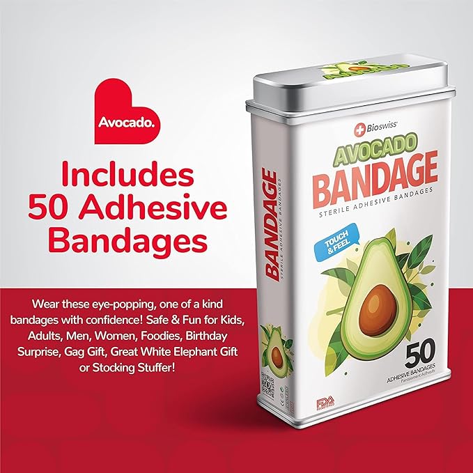 BioSwiss Bandages, Avocado Shaped Self Adhesive Bandage, Latex Free Sterile Wound Care, Fun First Aid Kit Supplies for Kids, 50 Count-CubbioJoy