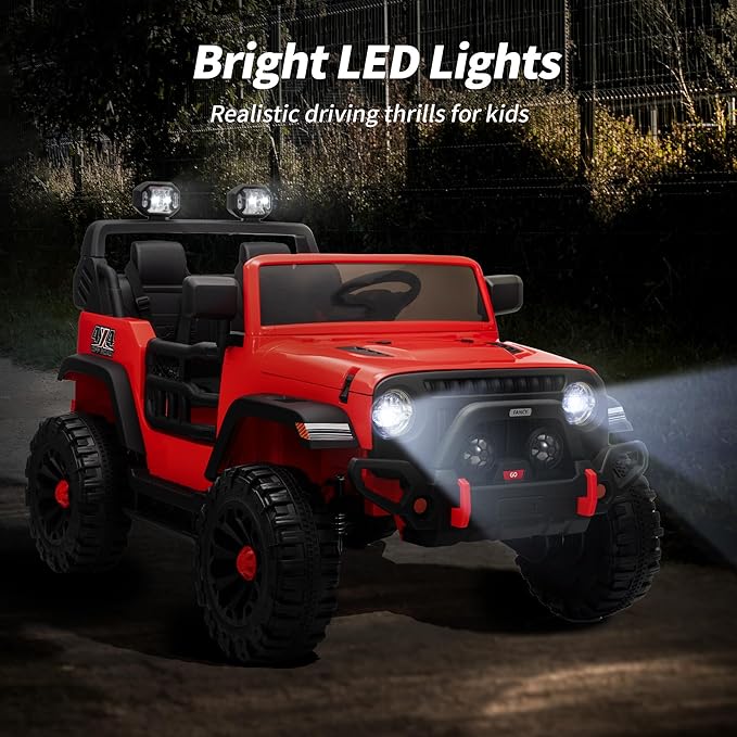 2 Seater Ride on Toy Car for Kids, 24V 4WD Ride-on Truck Kids Electric Car with Remote Control, 4x200W Motors - Red-CubbioJoy