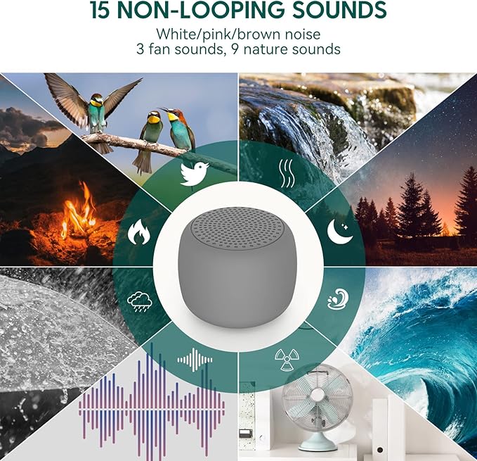 Babelio White Noise Sound Machine for Adults Kids Baby, Mini, 15 Non-looping Sounds, Timer, Memory Function, Easy to Pocket and Travel Gray-CubbioJoy