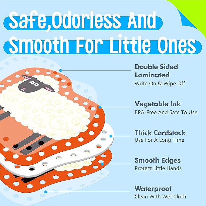 9 Pieces Kids Lacing Cards, Double Sided Sewing Cards in 9 Farm Themed Cards with 9 Colorful Laces, Imagination Development Lacing Toys Games for Children Educational and Learning Activity-CubbioJoy