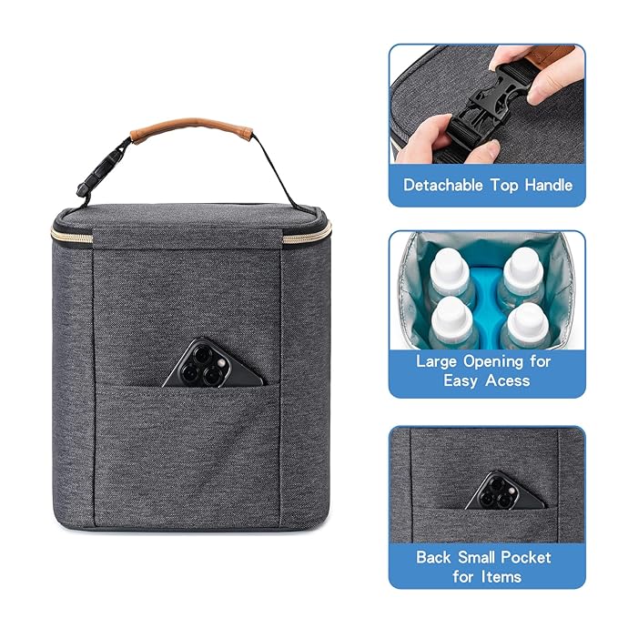 Breastmilk Cooler Bag with Ice Pack Fits 4 Baby Bottles Up to 9 Ounce, Baby Bottle Bag for Nursing Mom Daycare-Grey-CubbioJoy