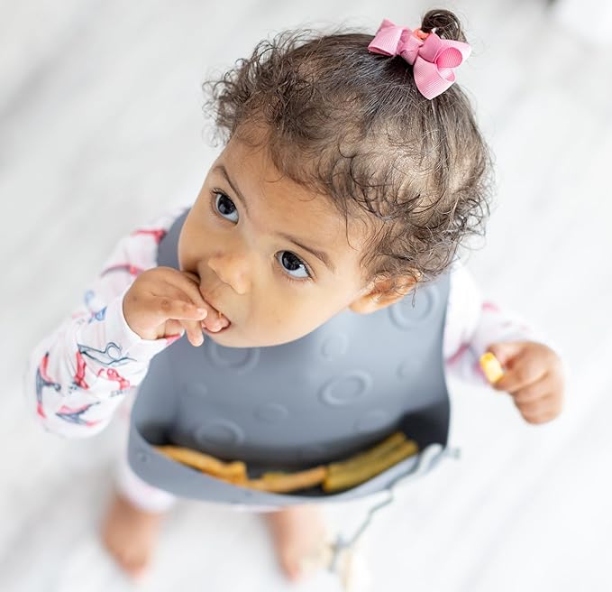 BUSY BABY Bungee Bib & Utensil Set – Adjustable Silicone Bib with Pocket & Tethered Utensils for Babies & Toddlers-CubbioJoy