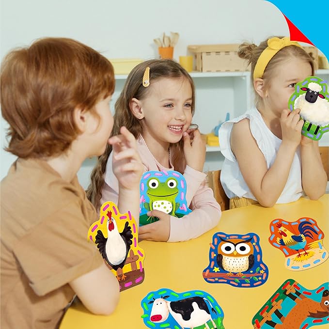 9 PCS Kids Lacing Cards, 9 Double Sided Farm Animals Sewing Cards with 9 Colorful Laces, Educational & Learning Toys for Preschoolers, Kids Ages 3+-CubbioJoy