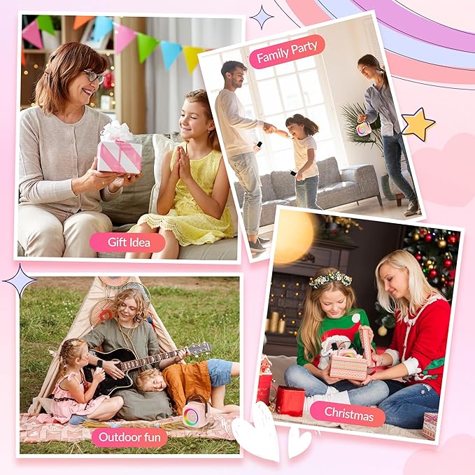 Karaoke Machine for Kids Adults, Mini Portable Bluetooth Karaoke Speaker with 2 Wireless Microphone and Lights, Christmas Birthday Gifts for Girls Ages 4, 5, 6, 7, 8, 9, 10, 12+ Family Home Party-CubbioJoy