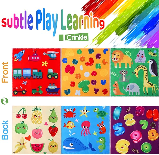 Baby Toys 6 to 12 Months - Tissue Box Toy Montessori for Babies 6-12 Months, Soft Stuffed High Contrast Crinkle Infant Sensory Toys, Boys&Girls Kids Early Learning Gifts-CubbioJoy