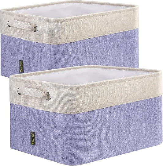 BALEINE 2 Pack Fabric Storage Bins for Shelves, Linen Storage Baskets for Organizing, Decorative Closet Bins for Clothes, Home (Lavender, 12"x8"x8")-CubbioJoy