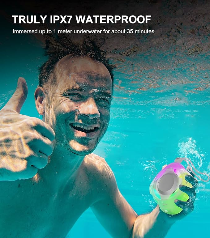 comiso Shower Bluetooth Speaker, Waterproof Bluetooth Speakers IPX7, Floating Portable Wireless Speaker with LED Light, Loud HD Sound and Bass for Travel Beach Shower, Ideal Gifts for Men and Women-CubbioJoy