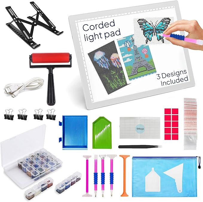 iVyne Corded A4 Light Pad for Diamond Painting & Art Projects – LED Light Board with Diamond Art Accessories – Ultra-Thin & Portable Diamond Dot Light Board, Perfect for Artists - White-CubbioJoy