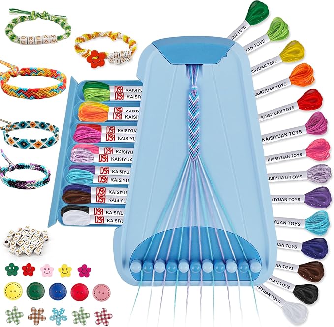 Arts and Crafts for Kids Ages 8-12,Friendship Bracelet Making Kit for Girl,Kids Jewelry Making Kit with 28 Pre-Cut Threads,Christmas Birthday Gifts for Ages 6 7 8 9 10 11 12 Year Old Light Blue-CubbioJoy