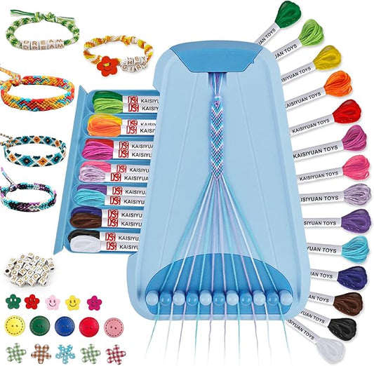Arts and Crafts for Kids Ages 8-12,Friendship Bracelet Making Kit for Girl,Kids Jewelry Making Kit with 28 Pre-Cut Threads,Christmas Birthday Gifts for Ages 6 7 8 9 10 11 12 Year Old Light Blue-CubbioJoy