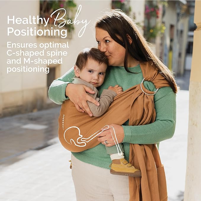 Boba Ring Sling Baby Carrier Newborn to Toddler - Lightweight & Breathable Baby Sling, Hip-Healthy Carrier Sling, Baby Wrap Carrier for Front & Hip Carry, 8-35 lbs (Linen Rye)-CubbioJoy