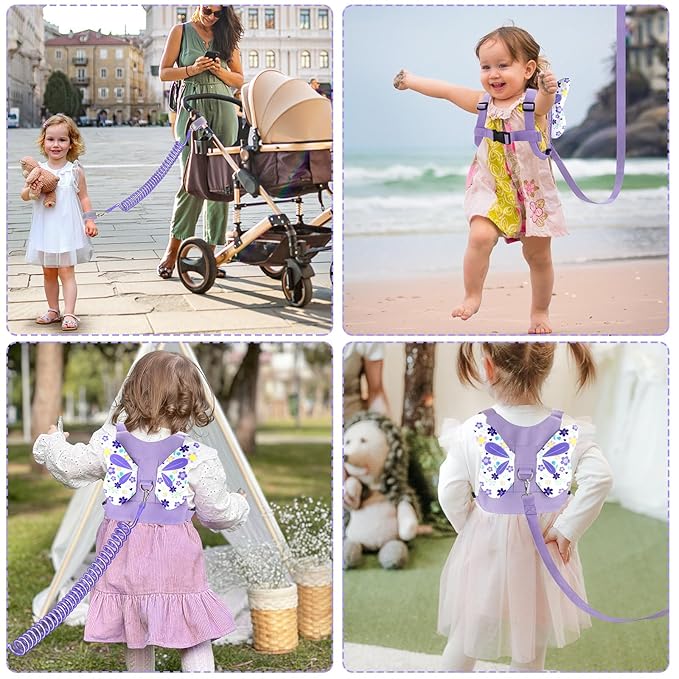 Accmor Toddler Harness Leash, Cute Butterfly Kids Leash + Anti Lost Wrist Link for Outdoor Travel, Mini Child Walking Harness Wristband Assistant Strap Belt for Baby Girls (Purple)-CubbioJoy