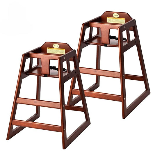 Alpine Wooden High Chairs for Babies and Toddlers with Safety Strap, Commercial Grade Restaurant High Chair, Durable Wood Space Saver Baby Feeding Chair, Ideal for Dining Spaces (2 Pack, Mahogany)-CubbioJoy