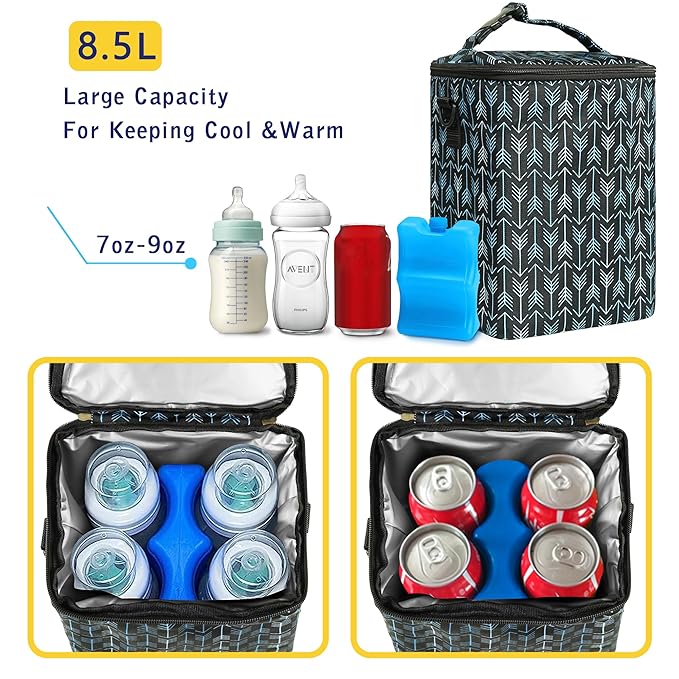 Breastmilk Cooler Bag with Ice Pack Fits 4 Baby Bottles Up to 9 Ounce Insulated Baby Bottle Bag Breast Milk Cooler on The Go with Strap Baby Bottle Cooler Bag for Nursing Mom Daycare or Travel-CubbioJoy