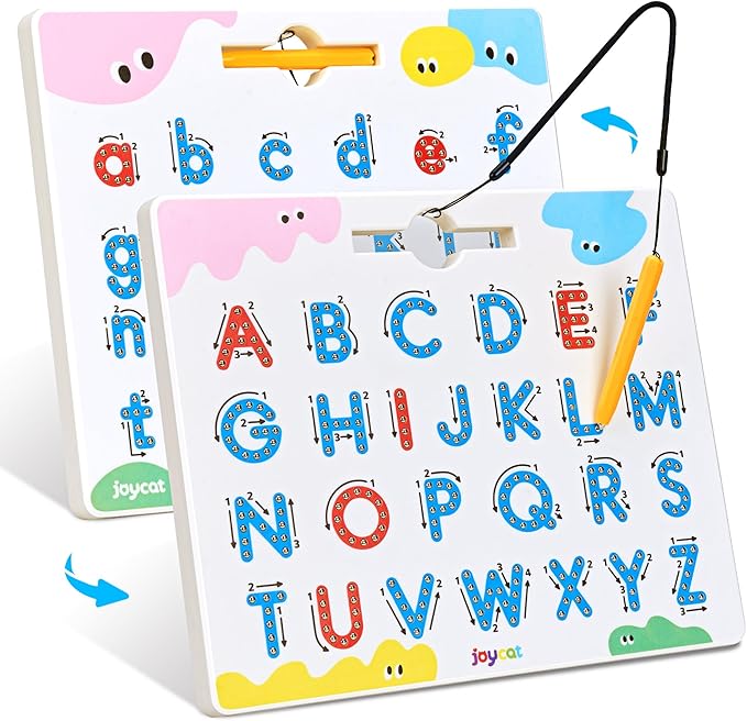 JoyCat Magnetic Letter Tracing Board, 2-in-1 Double-Sided ABC Magnets for Kids Ages 3-5, Uppercase & Lowercase Letter Writing Practice - Preschool Learning Toys, Road Trip Car Activities for Toddlers-CubbioJoy