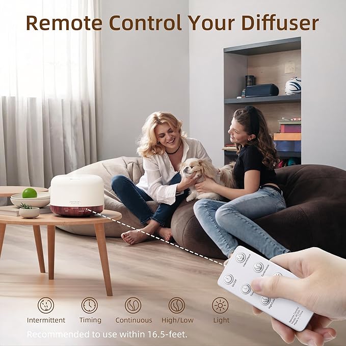 ASAKUKI Essential Oil Diffuser for Home, 500ml Aromatherapy Fragrant Oil Humidifier Vaporizer, 7-Color Light and Auto-Off Safety Switch Reddish-Brown-CubbioJoy