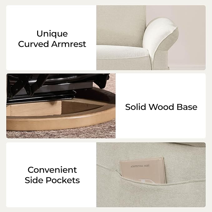 CHITA Power Recliner Chair, Electric Triple-Motor Swivel Glider Nursery Rocking Chair with Adjustable Power Headrest and Lumbar Support, GREENGARD Gold Certified, Solid Wood Base, Linen-CubbioJoy