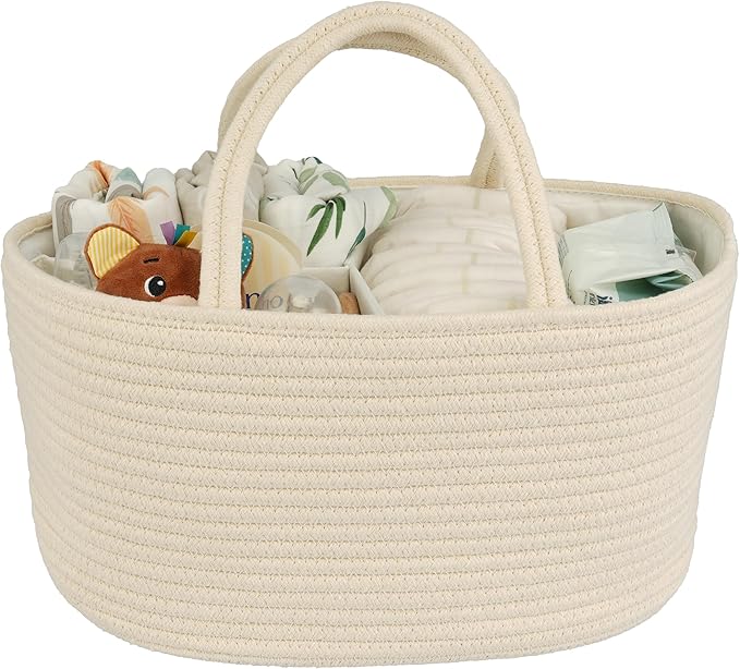 Diaper Caddy Organizer Cotton Rope Baby Basket Nursery Storage and Portable Tote Bag for Car Ideal Baby Shower Gifts and Registry Must-Have for Newborn Essentials beige-CubbioJoy