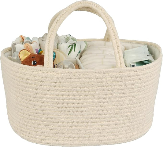 Diaper Caddy Organizer Cotton Rope Baby Basket Nursery Storage and Portable Tote Bag for Car Ideal Baby Shower Gifts and Registry Must-Have for Newborn Essentials beige-CubbioJoy