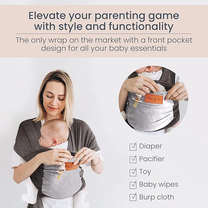 Baby Wraps Carrier Newborn to Toddler – Soft, Hands-Free & Stretchy – Cotton – Ergonomic, Breathable, Machine Washable – Newborn Baby Sling Carrier – Adjustable Fit (8-35 lbs)-CubbioJoy