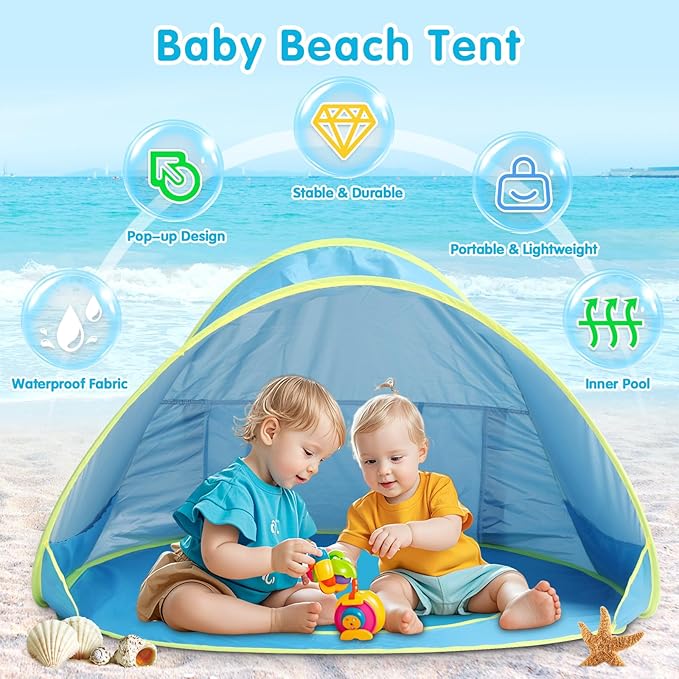 Baby Beach Tent Pop Up Beach Tent Baby Tent for Beach, Portable Shade Pool UV Protection Sun Shelter for Infant-CubbioJoy