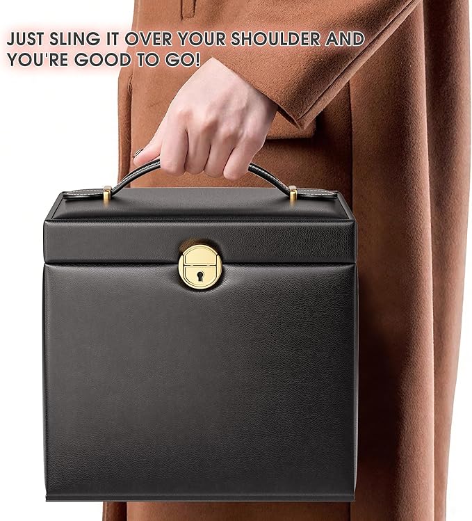 5-Layer Jewelry Box with 4 Drawers, Huge Portable Jewelry Organizer with Lock and Mirror for Women, for Necklace Ring Earring Bracelet Storage, Lockable Jewelry Case, Black-CubbioJoy