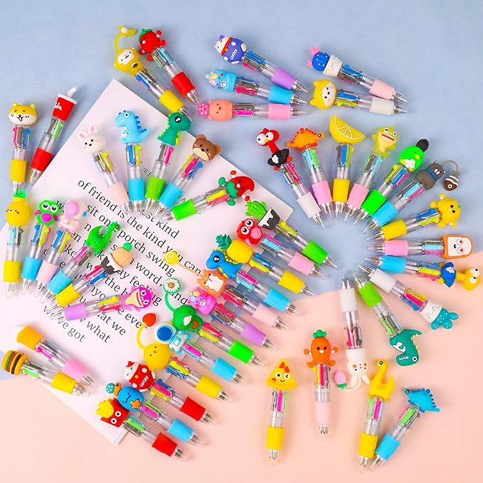 50Pcs Mini Multicolor Pens in One 4-in-1 Cute Pens Bulk for Kids, Ballpoint Pen for Birthdays and Children's Parties, Fun Pen Gifts Assorted Ink Kawaii Pen-CubbioJoy