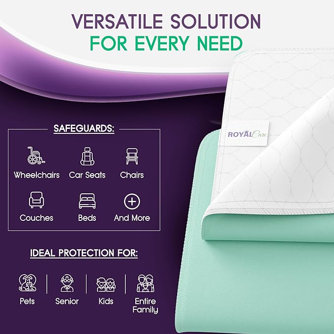 Incontinence Bed Pads - Reusable Waterproof Underpad Chair, Sofa and Mattress Protectors - Highly Absorbent, Machine Washable - for Children, Pets and Seniors (34x52 (Pack of 2), Green)-CubbioJoy