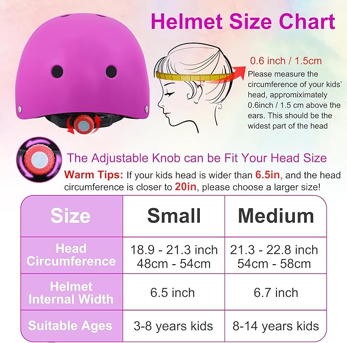 Kids Bike Helmet with DIY Stickers and Knee Pads Elbow Pads Wrist Guard Set for Ages 3-8-14 Toddler Boys Girls Helmet for Roller Skates Cycling Skateboarding Bicycle Scooter-CubbioJoy