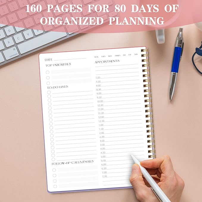Cute Daily Planner Undated & To Do List Notebook for Work: With Hourly Schedule, 80 days Day on a Page Planner for Life Tasks - Day & Hour Agenda, Organizer Journal For Women or Men-CubbioJoy