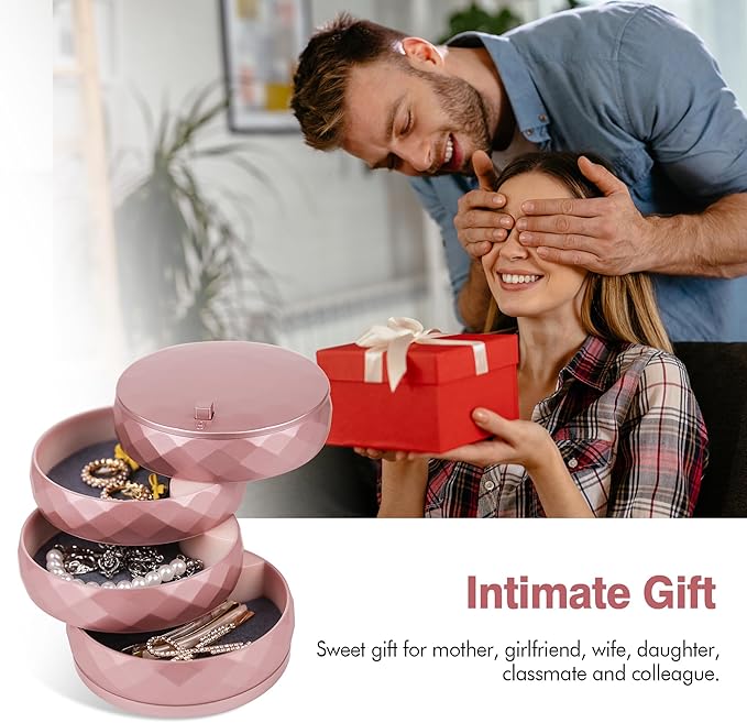 CONBOLA Travel Jewelry Case Box, Small Jewelry Organizer Earring Holder for Women, 5-Layer Rotating Jewelry Storage Tray with Lid for Bracelets Rings Bracelets-CubbioJoy