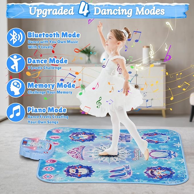 Dance Mat Toys Girl Gift: 8-Button Frozen Dance Pad Wireless Bluetooth Electronic Dance Game for Kids with 4 Game Modes LED Light Built-in Music Birthday Gifts for 3 4 5 6 7 8 9 10+ Years Old Girls-CubbioJoy