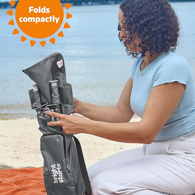 Bright Starts Pop 'N Sit Portable Booster, Indoor/Outdoor Use, Floor Seat with Feeding Tray, Grey, 6 Mos - 3 Yrs-CubbioJoy