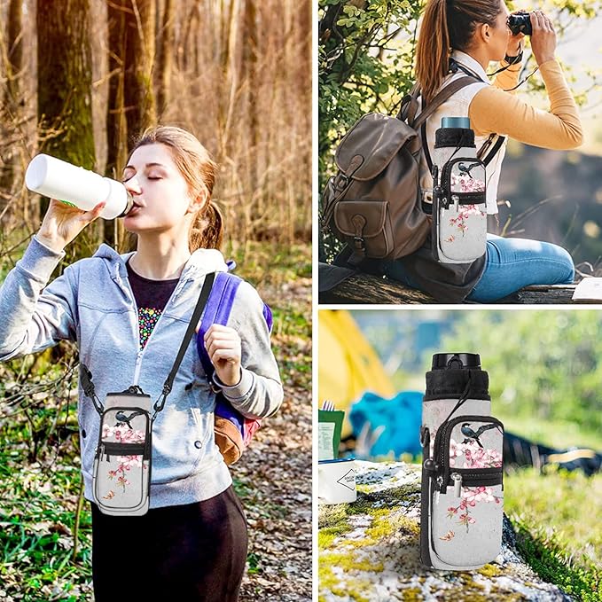 25/32/40/64oz Water Bottle Bag Holder Carrier-Insulated Crossbody Sling Case Sleeve with Strap & Pockets for Men Women Gym Cycling Travel Walking Hiking Camping-CubbioJoy