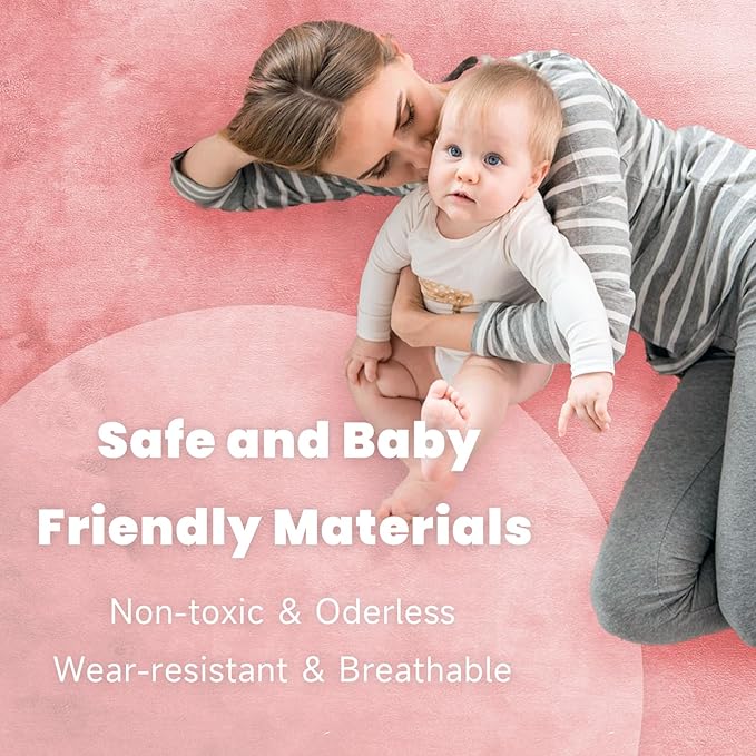 ACOMOPACK Baby Play Mat for Floor 1.3" Thick Memory Foam 50x50 Soft Velvet Playpen Mat for Kids,Infants,Toddlers,Tummy Time Crawling Mats with Non-Slip Bottom,Yoga,Tatami,Nursery Rug（Pink）-CubbioJoy