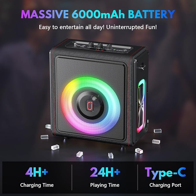 Karaoke Machine, Portable Bluetooth 5.3 Speaker with 2 Wireless Microphones for Adults, PA System with Pitch Correction & Echo Adjustment, Supports TWS/TF Card/USB/AUX/Live for Home Party-CubbioJoy