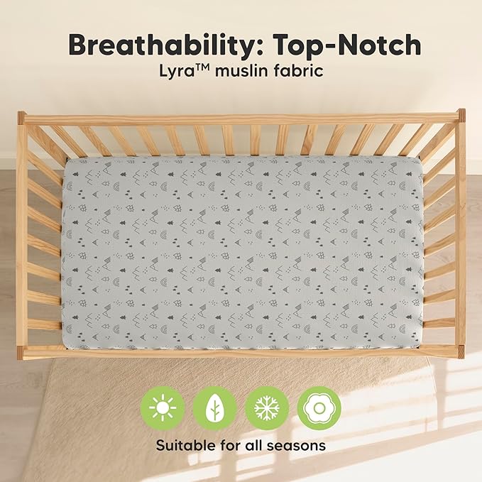 KeaBabies 2-Pack Muslin Crib Sheets for Boys, Girls - 100% Organic Cotton Fitted Baby Crib Mattress Sheet, Soft Breathable Standard Toddler Bed Cover Bedding Set, Neutral, Durable 52x28 (Woodland)-CubbioJoy